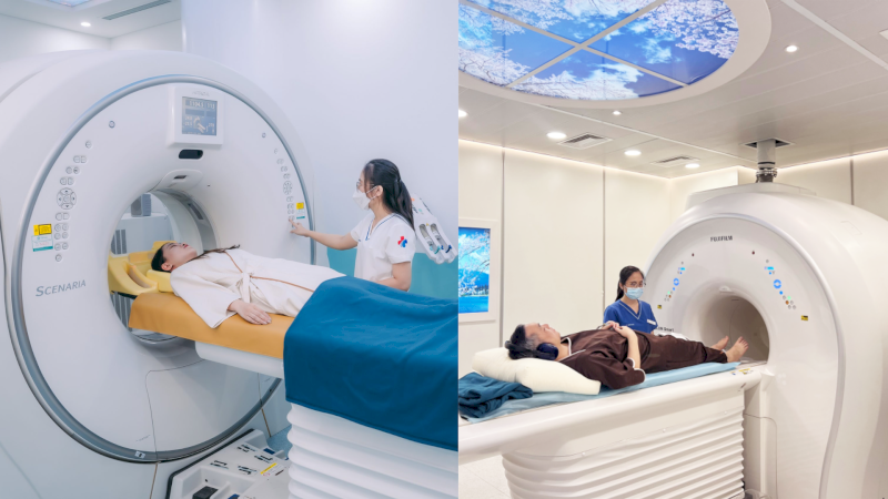 2 phương pháp chụp CT (bên trái) và Chụp cộng hưởng từ MRI (bên phải) tại T-Matsuoka