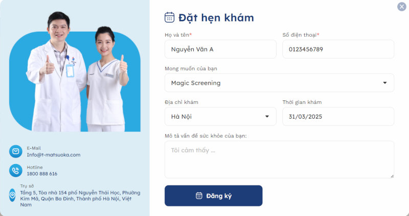 Đăng ký dịch vụ chụp X-quang tại Trung tâm Y khoa Nhật Bản T-Matsuoka